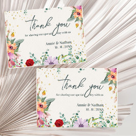 Cartão Postal Casamento Floral de Flores Chic Wildflower Obrigad