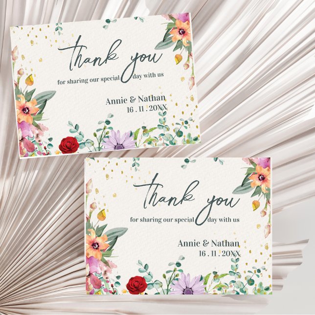 Cartão Postal Casamento Floral de Flores Chic Wildflower Obrigad (Elegant Chic Wildflowers Floral Wedding Thank you Postcard)