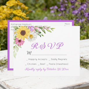 Cartão Postal Casamento Floral de Flores Silvestres Girassóis Ma