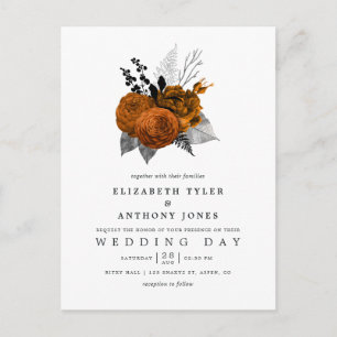 Cartão Postal Casamento Floral de Halloween Preto e Laranja Vint