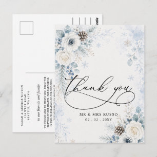 Cartão Postal Casamento Floral de Inverno Azul Empoeirado Modern