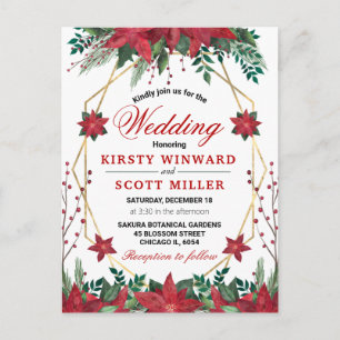 Cartão Postal Casamento Floral de Natal com Poinsettia Vermelha 