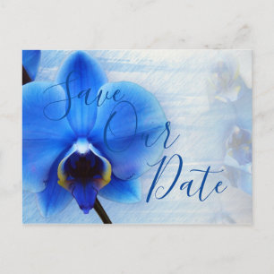 Cartão Postal Casamento Floral de Orquídea Azul com Aquarela Mod