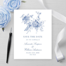 Cartão Postal Casamento Floral do Jardim Francês Azul Elegante V
