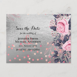 Cartão Postal Casamento Floral do Marinho de Prata LeahG Rosegol