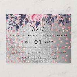 Cartão Postal Casamento Floral do Marinho de Prata LeahG Rosegol