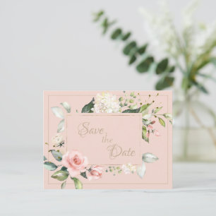 Cartão Postal Casamento Floral Dourado de Cor de Água Rosa Esbr