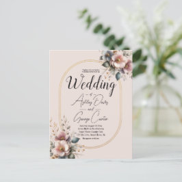 Cartão Postal Casamento floral elegante, cor-de-rosa, azul e cre