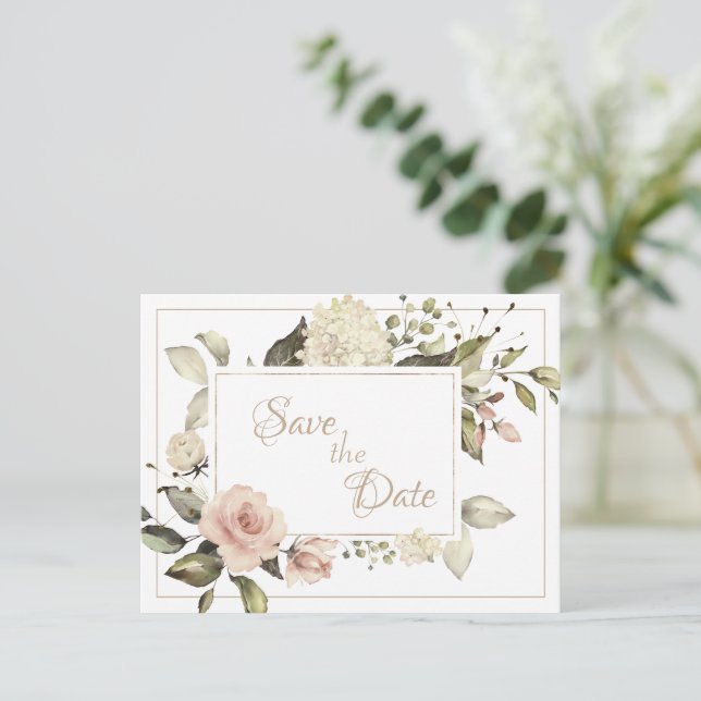 Cartão Postal Casamento Floral em Aquarela Antiga e Elegante  (Em pé/Frente)