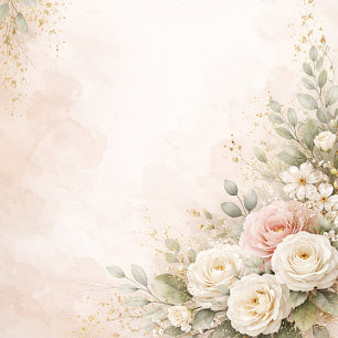 Cartão Postal Casamento Floral em Rosa Bege Elegante em Aquarela