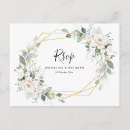 Cartão Postal Casamento floral floral branco de aquarela RSVP