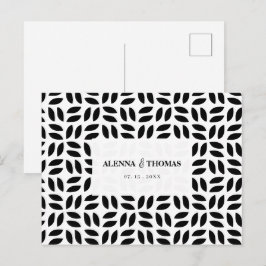 Cartão Postal Casamento floral geométrico preto e branco sofisti