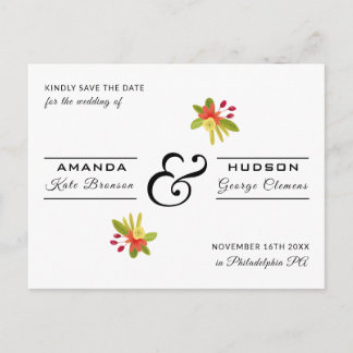 Cartão Postal Casamento Floral Laranja Amarelo Moderno Salve a D