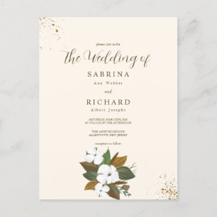 Cartão Postal Casamento Floral Marrom e Creme Simples