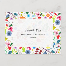 Cartão Postal Casamento Floral Moderno Boho Chic Obrigado