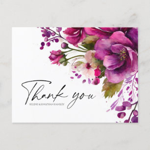 Cartão Postal Casamento Floral Moderno Magenta Cor-de-Rosa, Muit