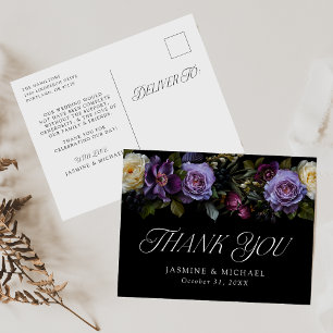 Cartão Postal Casamento Floral Moody Gothic Obrigado