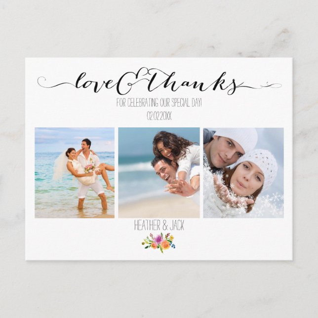 Cartão Postal Casamento Floral PixDezines Obrigado (Frente)