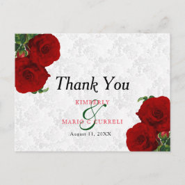 Cartão Postal Casamento Floral Rosa Vermelho Intenso - Obrigado