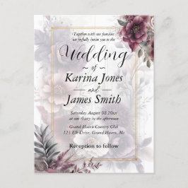 Cartão Postal Casamento floral, roxo, rosa e marrom