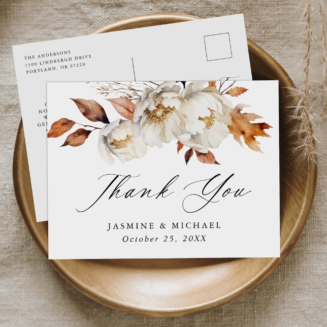 Cartão Postal Casamento Floral Rustic Autumn Obrigado (Criador carregado)