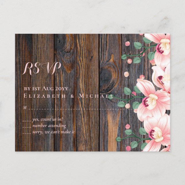 Cartão Postal Casamento Floral Rustic Dusty Rosa Rosa (Frente)