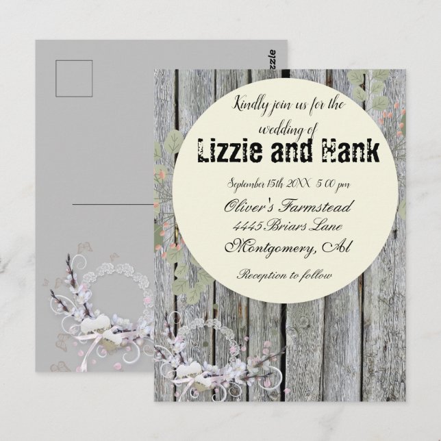 Cartão Postal Casamento Floral Rustic Elegant (Frente/Verso)