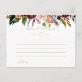Cartão Postal Casamento Floral Tropical de Boho de Pena Selvagem
