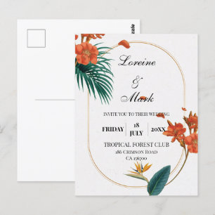 Cartão Postal Casamento Floral Tropical Elegante