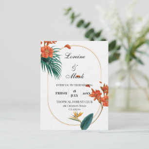 Cartão Postal Casamento Floral Tropical Elegante