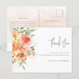 Cartão Postal Casamento Floral Watercolor Obrigado