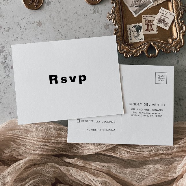 Cartão Postal Casamento Formal Elegante Minimalista Rsvp (Criador carregado)