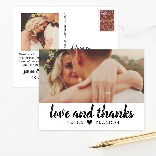 Cartão Postal Casamento Foto Amor e Agradecimento Casual (Criador carregado)