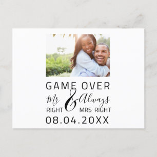 Cartão Postal Casamento Foto Save The Date Divertido Game Over