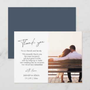 Cartão Postal Casamento Foto Script Azul Real Elegante