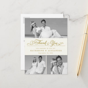 Cartão Postal Casamento Fotográfico com Ivory Scalloped Banda 3 