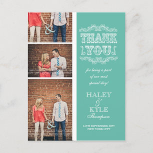 Cartão Postal Casamento Fotográfico de Emerald Aqua Obrigado Car