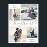 Cartão Postal Casamento Fotográfico de Obrigados e Amor Obrigado<br><div class="desc">Ouro elegante, moderno e minimalista e roteiro branco de "Obrigados e amor" 4 foto-colagem personalizada obrigado de casamento que você postcard. modelo de cartões de agradecimentos de casamento com (4) foto na frente e uma (1) foto no verso. Com o texto "Amor e obrigados" num guião cursivo de letras tipográficas,...</div>