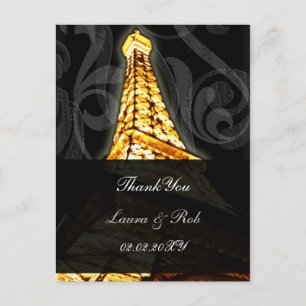 Cartão Postal Casamento Francês da Torre Eiffel Dourado Obrigado