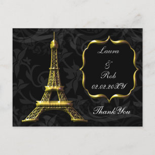 Cartão Postal Casamento Francês da Torre Eiffel Dourado Obrigado