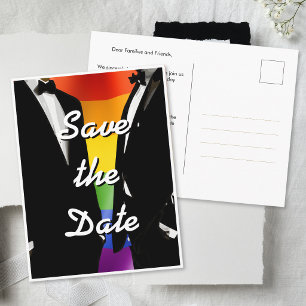 Cartão Postal Casamento Gay Moderno Elegante Arco-íris de Homens