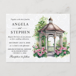 Cartão Postal Casamento Gazebo de Jardim Primavera de Aquarela