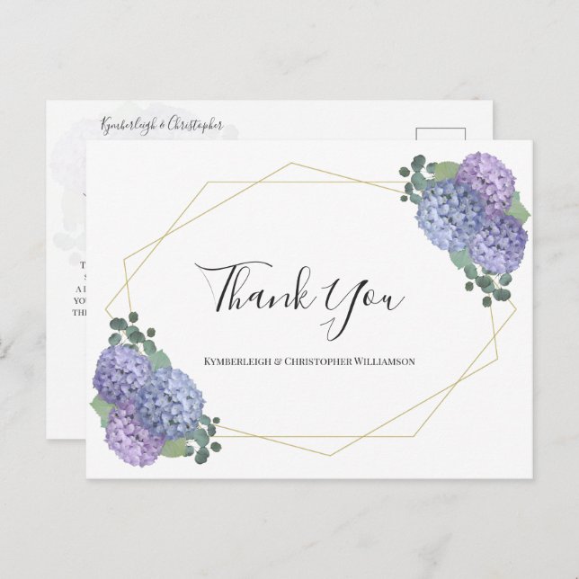 Cartão Postal Casamento Geométrico Chic Dusty Blue Floral Obriga (Frente/Verso)