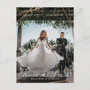 Cartão Postal Casamento Geométrico Dourado Moderno Obrigado