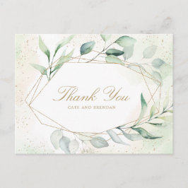 Cartão Postal Casamento Geométrico Eucalyptus Greenery Obrigado