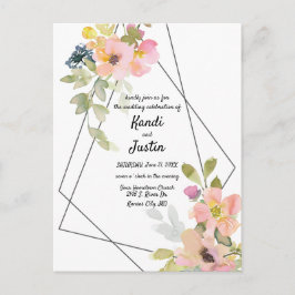 Cartão Postal Casamento Geométrico Floral Cor-de-Água Rosa