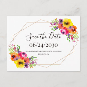 Cartão Postal Casamento Geométrico Floral Elegante Salvar a Data