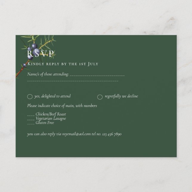 Cartão Postal Casamento Juniper Green (Frente)