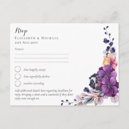 Cartão Postal Casamento Laranja De Púrpura Floral Elegante