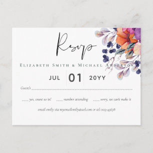 Cartão Postal Casamento Laranja De Púrpura Floral Elegante